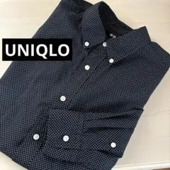 【美品】UNIQLO 長袖ボタンダウンシャツ　ネイビードット柄　M　ユニクロ