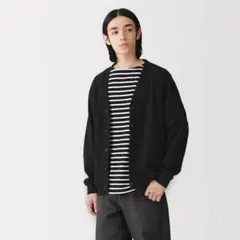 二重編みVネックカーディガン 黒 M 無印良品