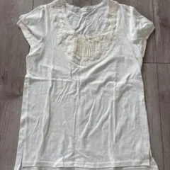 アイボリー レース付き Tシャツ Mサイズ