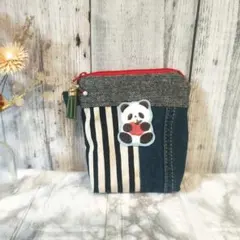 在庫整理　パンダポーチ　デニムパッチワークポーチ　ミニポーチ　りんご柄　小物入れ