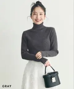 【BASEMENT】タートルネックリブニットトップ