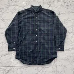 【美品】ポロ ラルフローレン 長袖シャツ チェック 紺×緑 刺繍ロゴ Ｌ