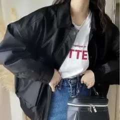 java ブラック レザー ブルゾン