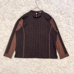 【ミゼール】ドットチェック 切替デザイン カットソー（L）日本製 伸縮TC265