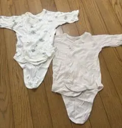 ベビー 前開き ロンパース肌着 長袖 雲柄 無地60cm 2枚セット