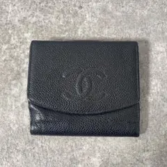 CHANEL　二つ折り財布　キャビアスキン　ココマーク　ブラック　黒