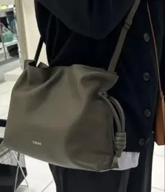 美品【LOEWE/ロエベ 】フラメンコクラッチ ミディアム ダークカーキ LOEWE】ロエベ フラメンコクラッチ ミディアム 2WAYクラッチ カーフ 茶