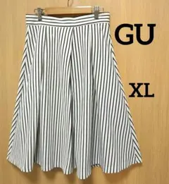 GU✨白黒ストライプ フレアスカート ひざ丈XL