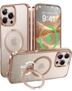 CASEKOO iPhone 16 Pro Maxケースリングキラキラ クリア