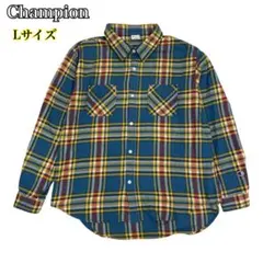 【美品】Champion チャンピオン ネルシャツ チェック柄 Lサイズ 青×黄