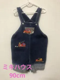 ミキハウス 90cm 車の刺繍デニム生地のオーバーオール