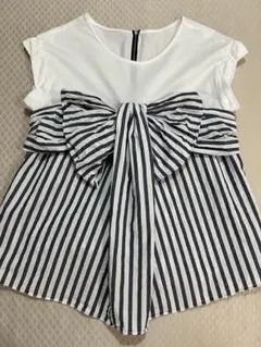 LANVIN en Bleu リボン付きストライプ半袖トップス 白✖️グレー
