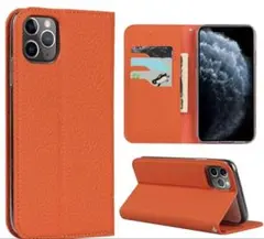 本革レザー手帳型ケース】iPhone 11 Pro対応・オレンジ