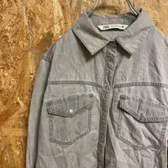 AE8266 ZARA ザラ 長袖シャツ グレー レディース 24 ポス