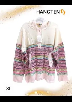新品未使用HANGTEN ストライプ柄フード付きニット 8L