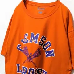 チャンピオン クレムソン大学ラクロス ロゴ Tシャツオレンジ橙色L古着