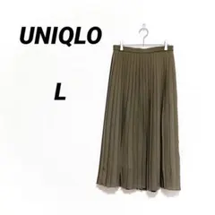 ユニクロ アコーディオンプリーツスカート カーキ 【L】 裏地あり
