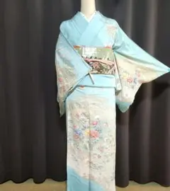 ☆専用☆美品 訪問着 辻が花 辻ヶ花 エメラルドグリーン身丈167.5cm