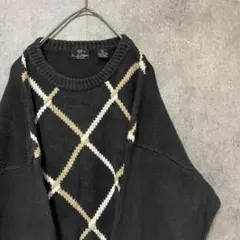 90s vintage コットンニット　柄ニット　メンズ　M 古着　個性派　A5
