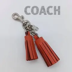 美品 COACH コーチ レザー タッセル バッグチャーム キーホルダー 朱色のサムネイル