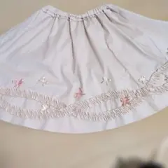 薄いピンク リボン刺繍 フレアスカート