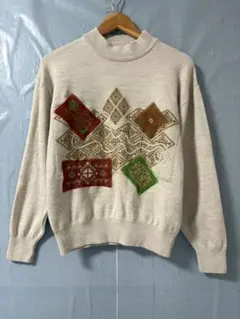 LANCEL 80's 福助 デザイン刺繍モックネックウールセーター 日本製のサムネイル
