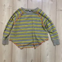 120cm オリーブグリーン ストライプ 長袖カットソー