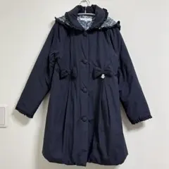 裏リバティ 中綿 フード付き コート ネイビー 130