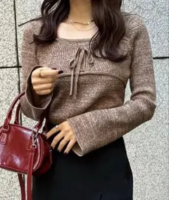リボンビスチェリブニット