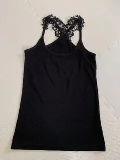 レディース キャミソール タンクトップ ブラック レース 花柄 Mサイズ【H】