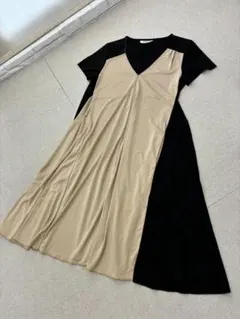 L05094)SONIA RYKIEL　バイカラー　ワンピース　ストレッチ　32のサムネイル