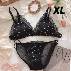 XLサイズ ハート柄ドットブラレット下着 ノンワイヤーブラジャーショーツセット