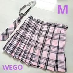 WEGO プリーツスカート ネクタイ付き ピンク チェック M