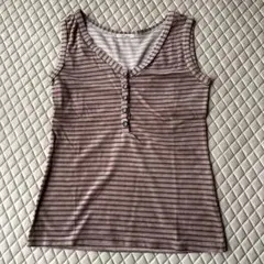 ストライプ Vネック タンクトップ ボタン付き