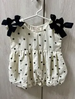 petit main 水玉模様 リボン付き シャツ