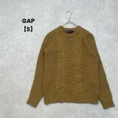 GAP/ケーブル編みニット/S/くすみイエロー/長袖/ラムウール混/カジュアル