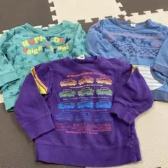トレーナー3点セット 95cm 星柄 メッセージプリント　車　紫　青　緑