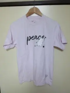 【古着】ユニクロPEACE FOR ALL ムーミン Tシャツ 淡いピンク（S）