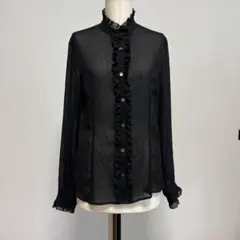 23区　黒フリル付き　長袖ブラウス　シースルー