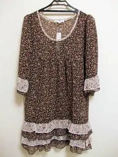 【KLEIN PLUS+/クランプリュス】チュニック/シースルー/茶/花柄*38のサムネイル