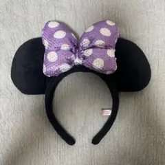 ミッキー耳カチューシャ 紫の水玉リボン