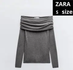 ZARA オフショルダーニットトップス ダークグレー S