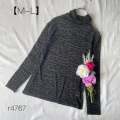 ハイネックカットソー　シアー 長袖カットソー ハイネック 透け感 黒【M】