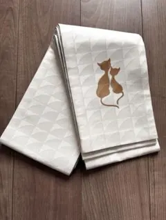 新品　作家物　アイボリー　半幅帯　猫　絹