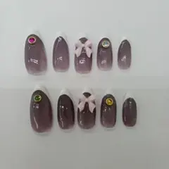 現品　リボン・フレンチの大人ガーリーなネイルチップ