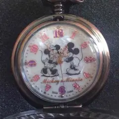 ミッキー&ミニー プレミアムラインストーン付きレリーフ懐中時計