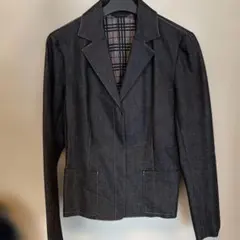 Burberry ロンドン　テーラードジャケット デニム調 ノバチェックグレー裏のサムネイル