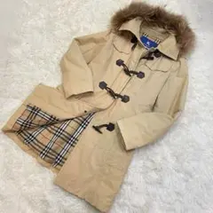 バーバリーブルーレーベル ノバチェック ダッフルコート Aライン ラクーンファー