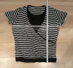 半袖授乳服　Ｌサイズ　ストライプ
