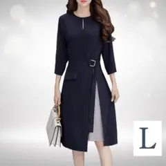 プリーツワンピース フォーマル ネイビー お呼ばれ 二次会 パーティー 定番人気